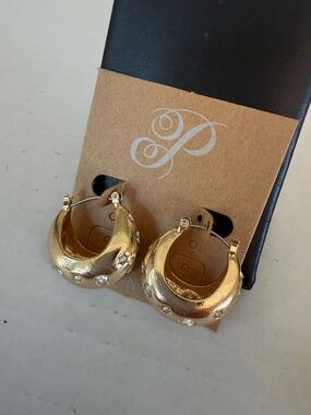 Plunder Gold Crystal-Stud Dome Hoop Earrings